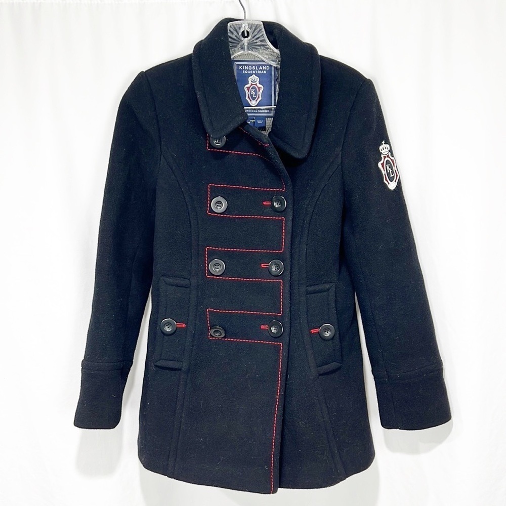 KINGSLAND Equestrian Women’s Pea Coat Wool Blend Black Contrast Stitching XS - Picture 5 of 12